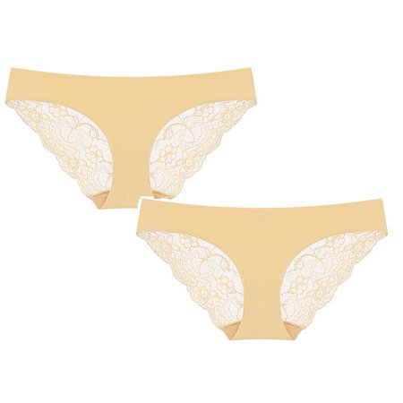 

Womens Underwear Brief Breathable Lace Ice Silk Low Waist Panties2PC
