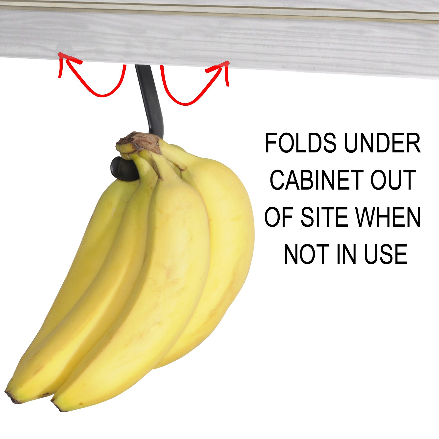 Gadjit Banana Hook - Under Cabinet Banana Hanger (Black) Folds Out of Site when Not in Use.   Hangs 5.75" from Cabinet