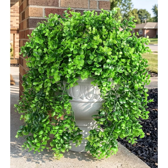 Faux Outdoor Plants Fake Hanging Plants for Outdoors Outside Decorations, 2 Pcs Green Faux Eucalyptus Hanging Vine Realistic UV Resistant Artificial Greenery for Planters Porch Garden Yard Patio