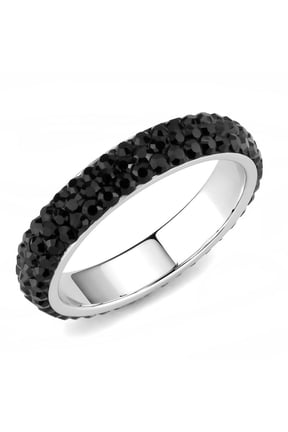 TK3534 - High polished (no plating) Stainless Steel Ring with Top Grade Crystal in Jet