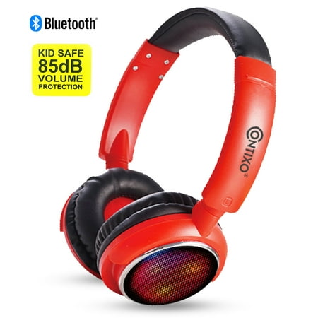 Contixo Kids Safe Stereo Bluetooth Headphones with Volume Limiter Built in Colorful LED Lights, Microphone, FM Radio, MicroSD Card Player, 3.5mm Cable Music Streaming