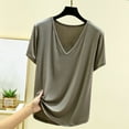thumbnail image 2 of Jamicy Sleep Blouse for Women Valentine's Day Gifts Plus Cropped Loose Simple Solid Color V-Neck Short Sleeve Pajama Top Women's Sleepwear, 2 of 6