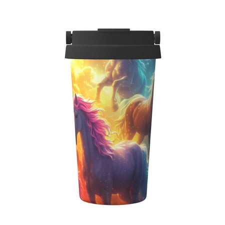 

Hirioo Dreamy Night Sky White Horse for Coffee Travel Mug Insulated Coffee Mug with Lid