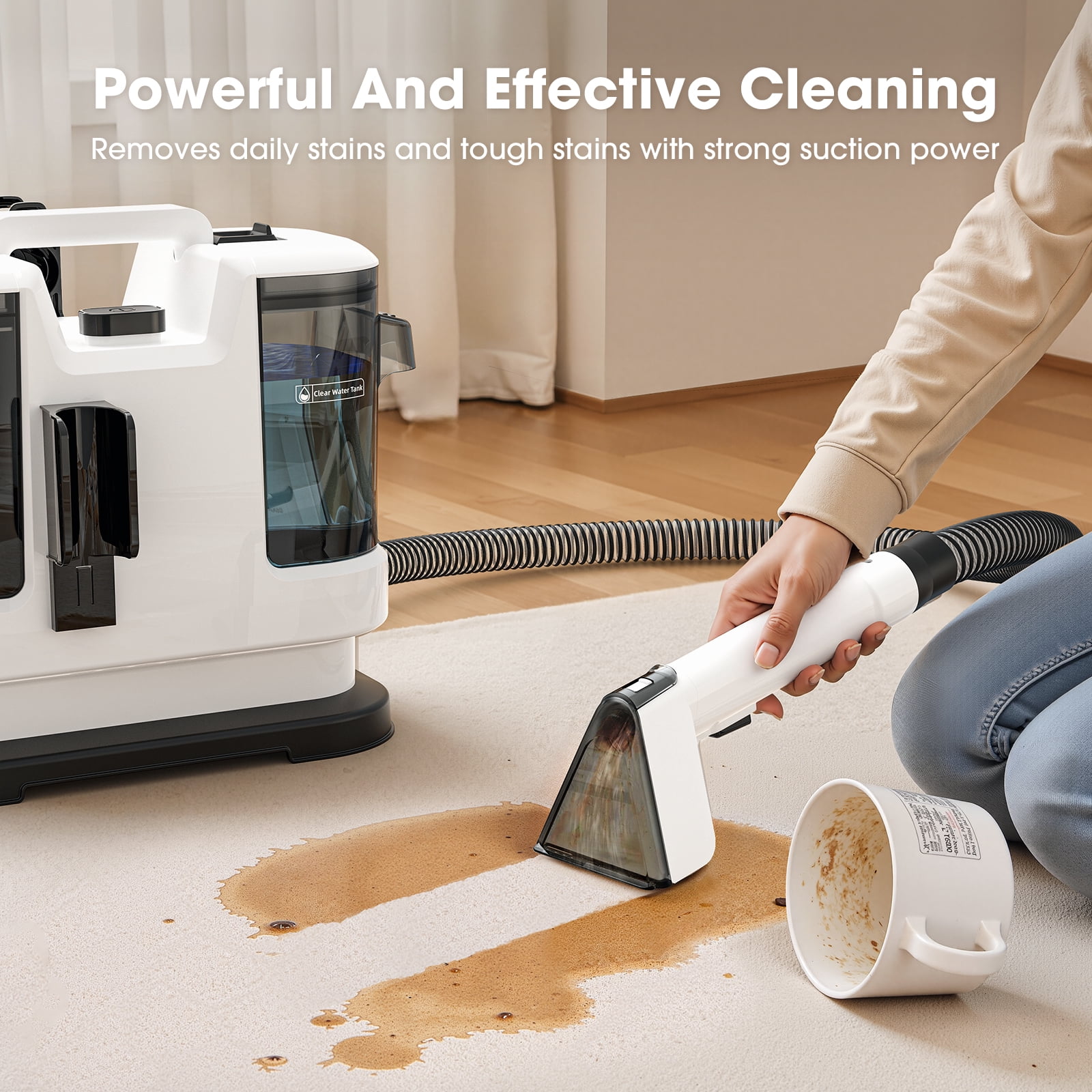Lubluelu 13500PA Powerful Suction Spot Cleaner Machine, Handheld Upright Vacuum with Multi-Function Tools, Dual Water Tank Design, Space-saving Design, 3-Action Cleaning, for Rugs, Pets, Car Seats, S