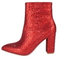 thumbnail image 2 of Top Moda Women Ankle Boots Block High Heels Rhinestone Bling Glitter Short Booties Side Zipper Pointed-Toe BRAZIL-8 Hot Red 7.5, 2 of 3