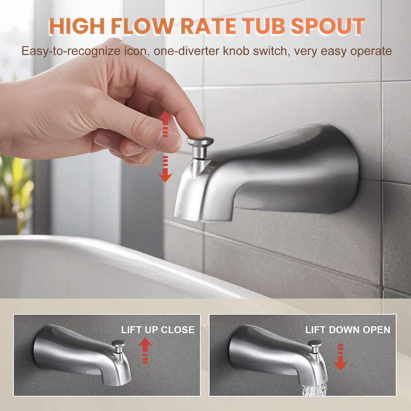 Wowow Shower Faucet with Valve, Bathroom Tub Shower Faucet Kit, Single Handle Rain Shower Head with Tub Spout, Brushed Nickel