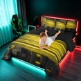 thumbnail image 4 of Manfei 3D Cube Neon Light Queen Bedding, Yellow Gradient Stripe Bedding Comforter Set Queen, Yellow Black, Black Reversible 7 Pieces, 4 of 6
