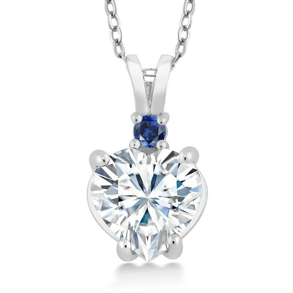 Gem Stone King 14K White Gold IGI Certified Lab Grown Diamond and Blue Created Sapphire Heart Pendant Necklace for Women | Heart Shape 2 Ct | D-E Color | VS1-VS2 Clarity | With 18 inch Chain