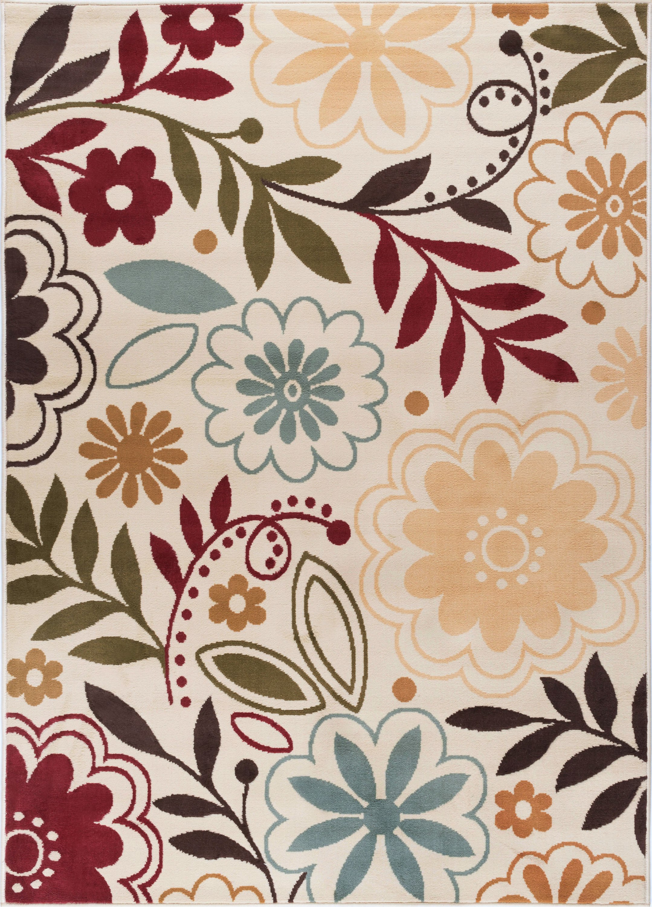 Contemporary 5x7 Area Rug (5' x 7') Floral Beige, Red Living Room Easy to Clean