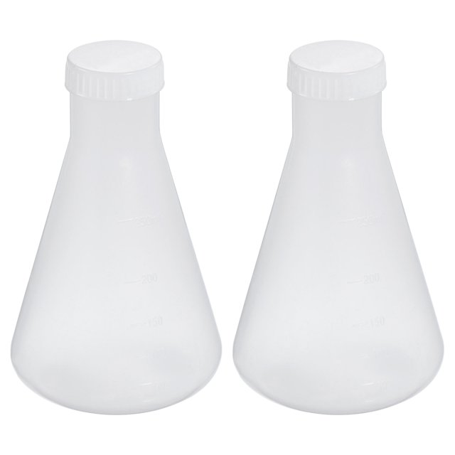 Unique Bargains 250ml Plastic Erlenmeyer Flask with Screw Caps, 2 Pack Narrow Mouth Conical Flask for Laboratory, Clear