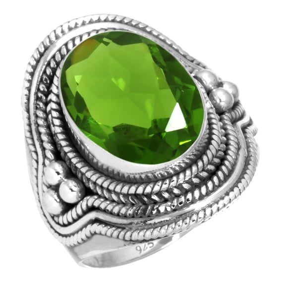 925 Sterling Silver Ring For Women - Teens Green Peridot Quartz Gemstone Silver Ring Size 7.5 August Birthstone Elegant Silver Ring Size 7.5 Christmas - Gift For Sister 925 Silver Gemstone Jewelry