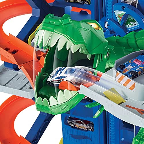 Hot Wheels City Robo T-Rex Ultimate Garage Multi-level multi-play mode Park 100 plus 1:64 scale cars