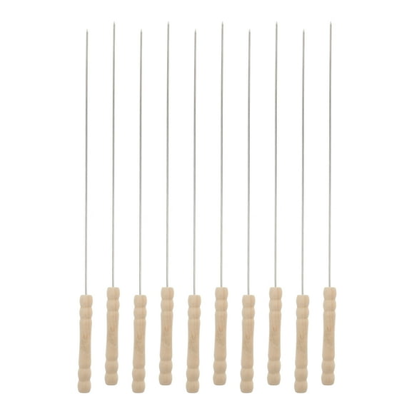 10Pcs Round Stainless Steel Kabob Skewers BBQ Barbecue Skewer with Wood Handle