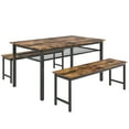 thumbnail image 3 of 3 Piece Kitchen Table Set, Modern Dining Set with 2 Benches, Home Dining Table Set for 4, Breakfast Table and Chairs Set, for Small Space, Kitchen, Dining Room, Restaurant, Rustic Brown, D8891, 3 of 8