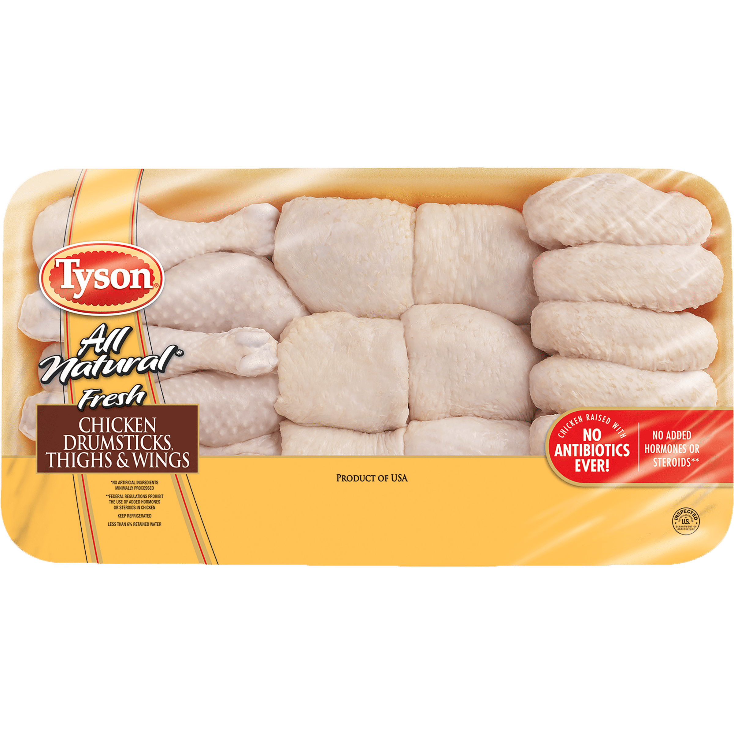 Tyson® All Natural Fresh Chicken Drumsticks, Thighs & Wings, 45 lbs