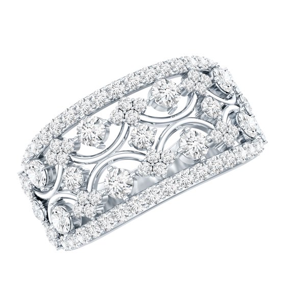 Rosec Jewels Moissanite Wedding Ring - Statement Band Ring for Women - D-VS1 Quality Certified, 925 Sterling Silver, US 4.00