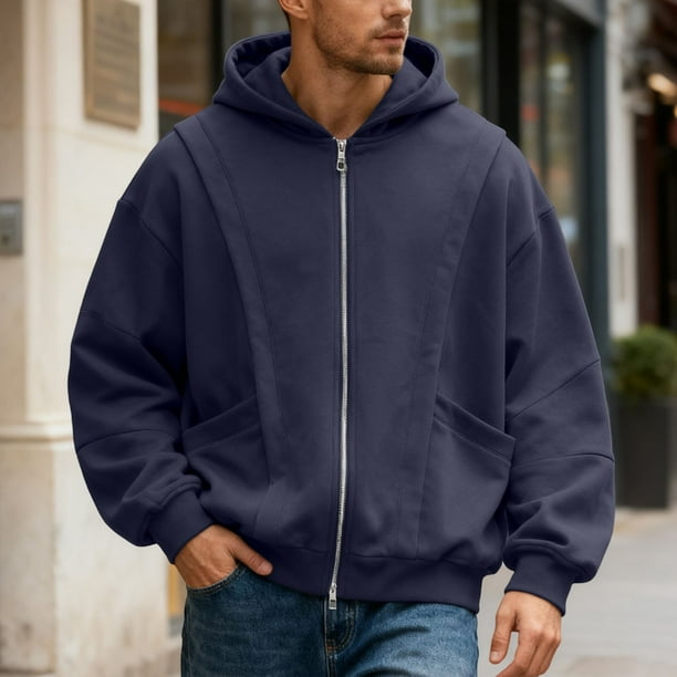MHFRRA Sudadera con Capucha de Color Liso para Hombre, Talla Grande, Informal, Deportiva, A La Moda, para Otoño/Invierno Marina de guerra