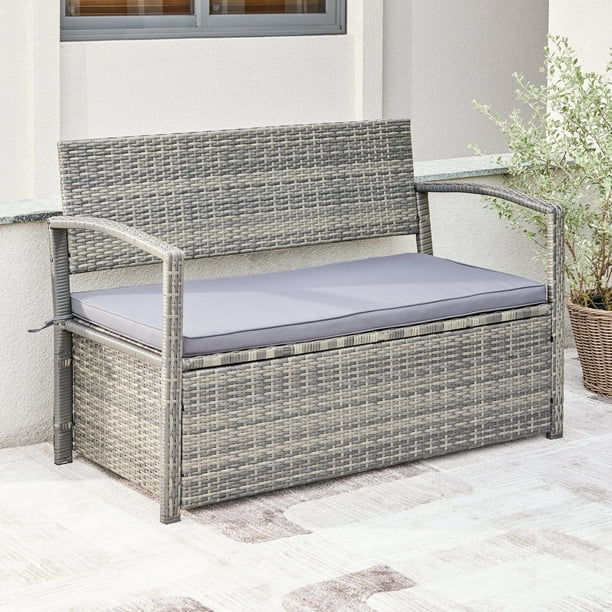 Gabrielle All-weather Resin Wicker Lounge Patio Sofa Storage Bench in