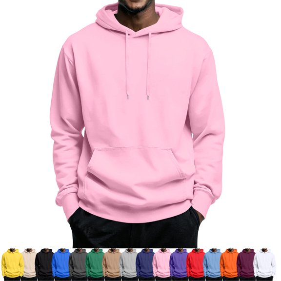 GrmtClth Hoodies for Men Spring‑Fall Casual Pullover Hooded Sweatshirt Soft Warm Material Drawstring Hood Pocket Multi Solid‑Colors Commute Street‑wear Shirts