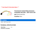 thumbnail image 2 of Transmission Control Relay Connector - Compatible with 2003 - 2007 Ford E-250 2004 2005 2006, 2 of 2