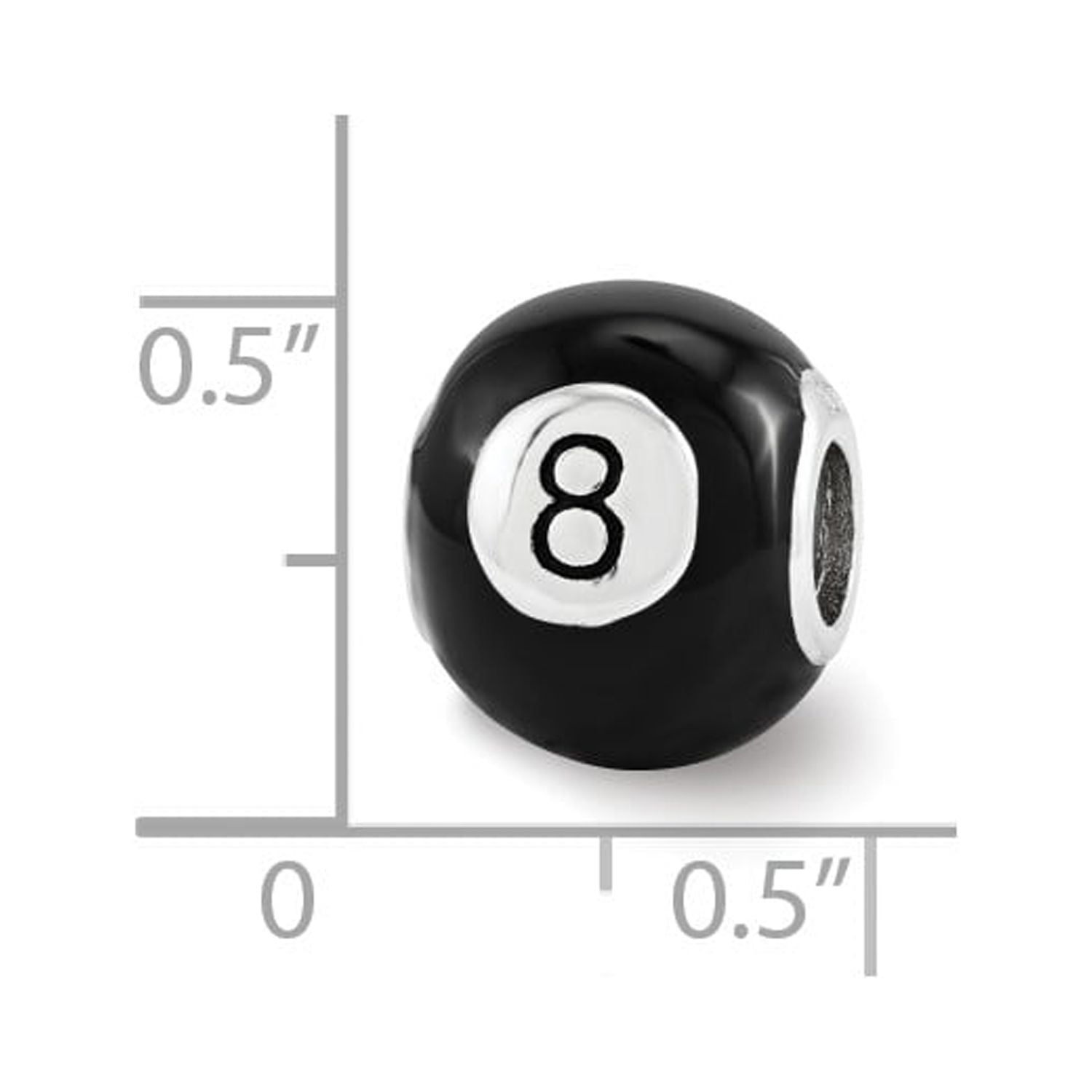 Reflection Beads Sterling Silver Black Enameled Pool 8 Ball Charm