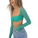 thumbnail image 3 of VISgogo Mujeres Casual Crop Tops, Color Sólido Manga Larga Malla Patchwork Slim-Fit Backless Tops VISgogo moda, 3 of 5
