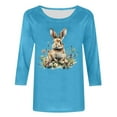 thumbnail image 5 of Hueook Women's Tops Ladies' Easter Print Round Neck Three Quarter Sleeve 3/4 Sleeve T-shirt Loose Sky Blue L, 5 of 5