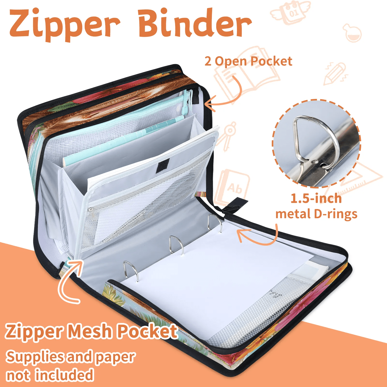 Herdesigns Funny Highland Cow Zipper Binder with Shoulder Strap, Waterproof 1.5 Inch 3 D-Ring Binder Organizer Bag, Fits 13 Inch Laptop for Work, Rustic Farmhouse Bull Animal