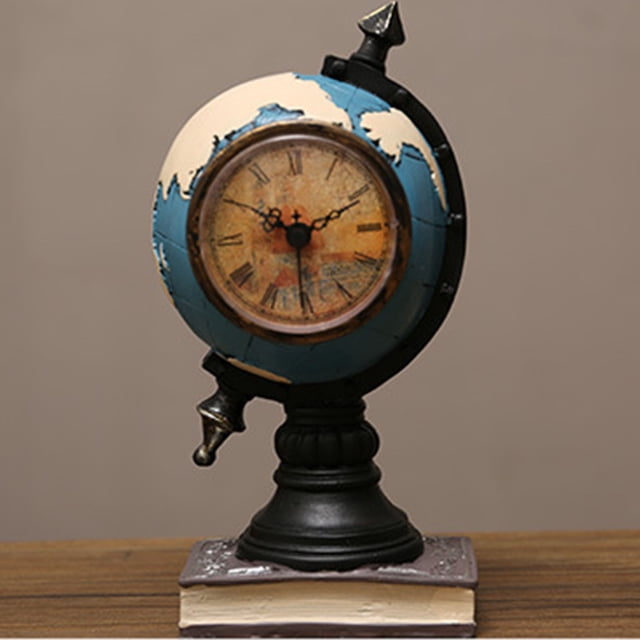 Reloj de Escritorio Mapa Del Mundo Vintage ANGGREK Reloj de Mesa Antiguo Retro Con Hucha Para Decoración de Escritorio