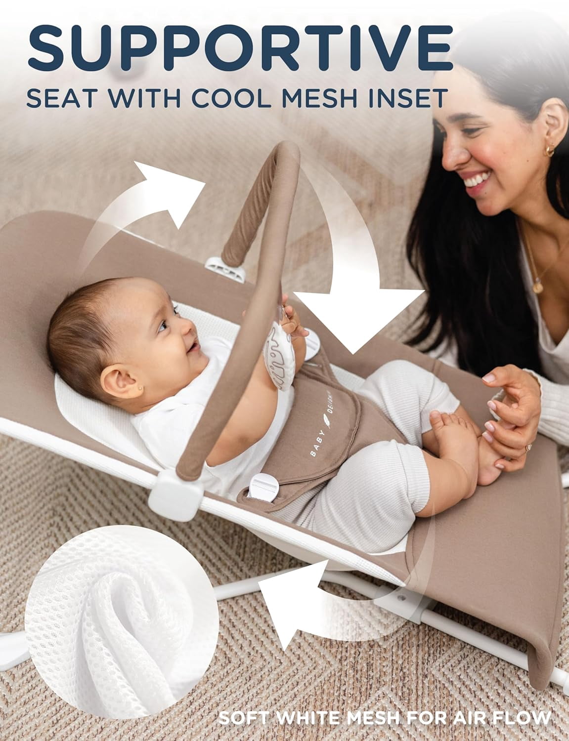 Baby Delight Highland Organic Bouncer, 3-Position, Infants 0-6 Months, Organic Mocha