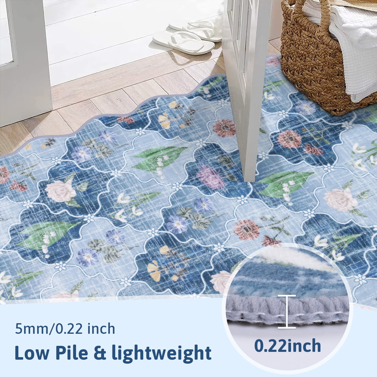 MJIAexp 5x7 Moroccan Floral Area Rug Washable Bedroom Rug Vintage Boho Area Rug Non-Slip Accent Throw Rug Stain Resistant Floor Carpet for Kitchen Entryway Living Room Office Blue