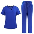 thumbnail image 2 of Laqbezok Women's Professional Scrub Set, Quick-Dry V-Neck Medical Uniform with Black Contrast Trim, Short Sleeve Nursing Top and Cargo Pants Outfit, Caregiver Workwear with Pockets, 2 of 6