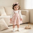 thumbnail image 5 of Baby Toddler Girl 2Pcs Fall Spring Clothes Set Long Sleeve Crewneck Tops Heart Bow Suspender Skirt With Headband Outfit Sets Kaprioy Girls Clothes Fall Winter, 5 of 7