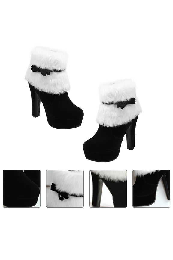 Women's Winter High Heel Platform Ankle Boots Faux Wool Lined Nonslip Holiday Party Shoes