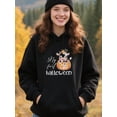 thumbnail image 4 of Spooky Cow Halloween Cow Hoodie for Men and Women, Unisex Pullover Hooded Sweatshirt, Comfortable Cotton Poly Blend, Casual Fall Seasonal Outfit, 4 of 5
