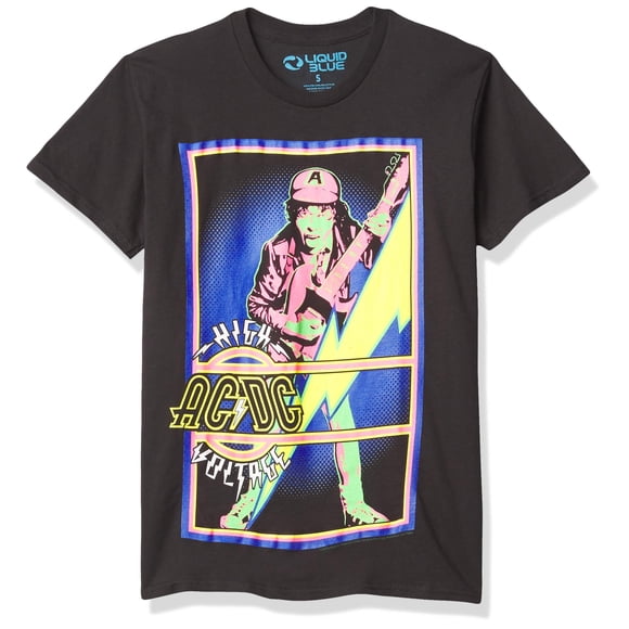 Liquid Blue AC/DC Hight Voltage Blacklight T-Shirt, Black, Large