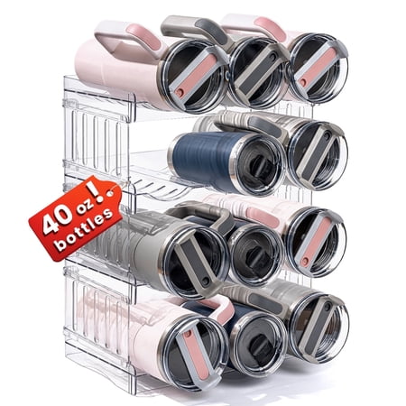 Water Bottle Organizer for Stanley 40 oz Tumbler with Handle, Pantry Kitchen Organizers and Storage for Stanley Cup Accessories, Stackable Water Bottle Holder Wine Rack Gifts, 4Pack