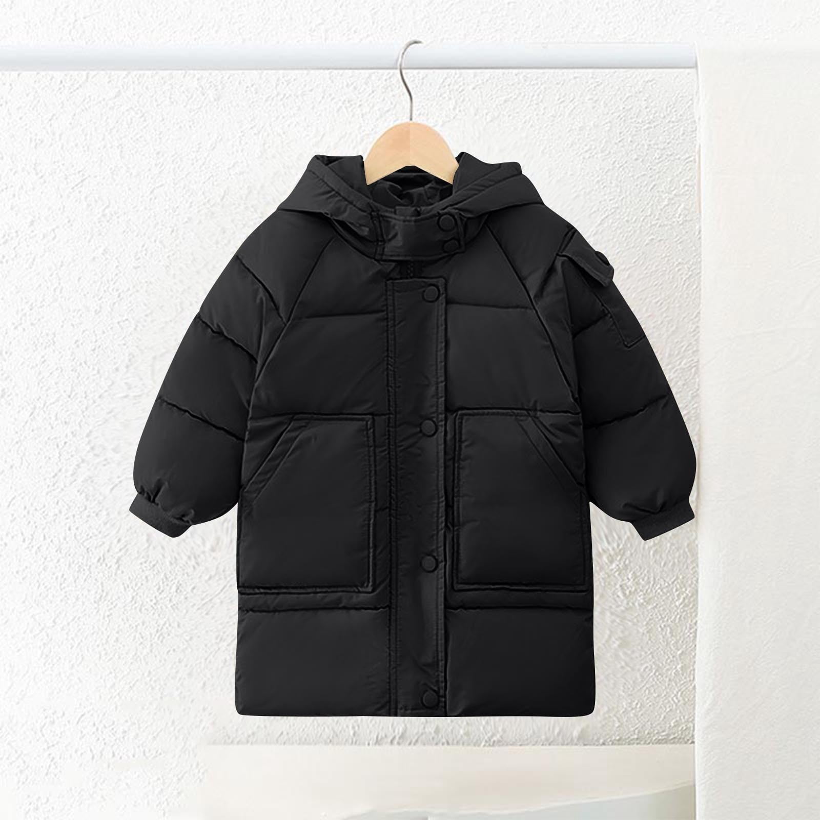 Ashirexll Kids Hooded Puffer Coat for 2-13 Years Mid-Length Thickened Casual Winter Jacket