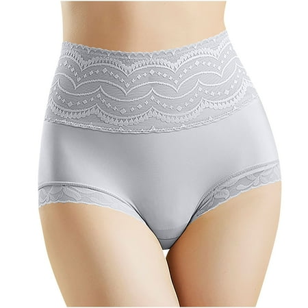 Arnsht Women s Briefs Underwear Cotton High Waist Tummy Control Panties Soft Breathable Rose Jacquard Ladies Panty Gray L