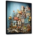 thumbnail image 2 of Designart "Modern Collage Fishing Village Life III" Coastal Framed Wall Art - Coastal Blue Coastal Windows Bedroom Framed Canvas Wall Art, 2 of 6