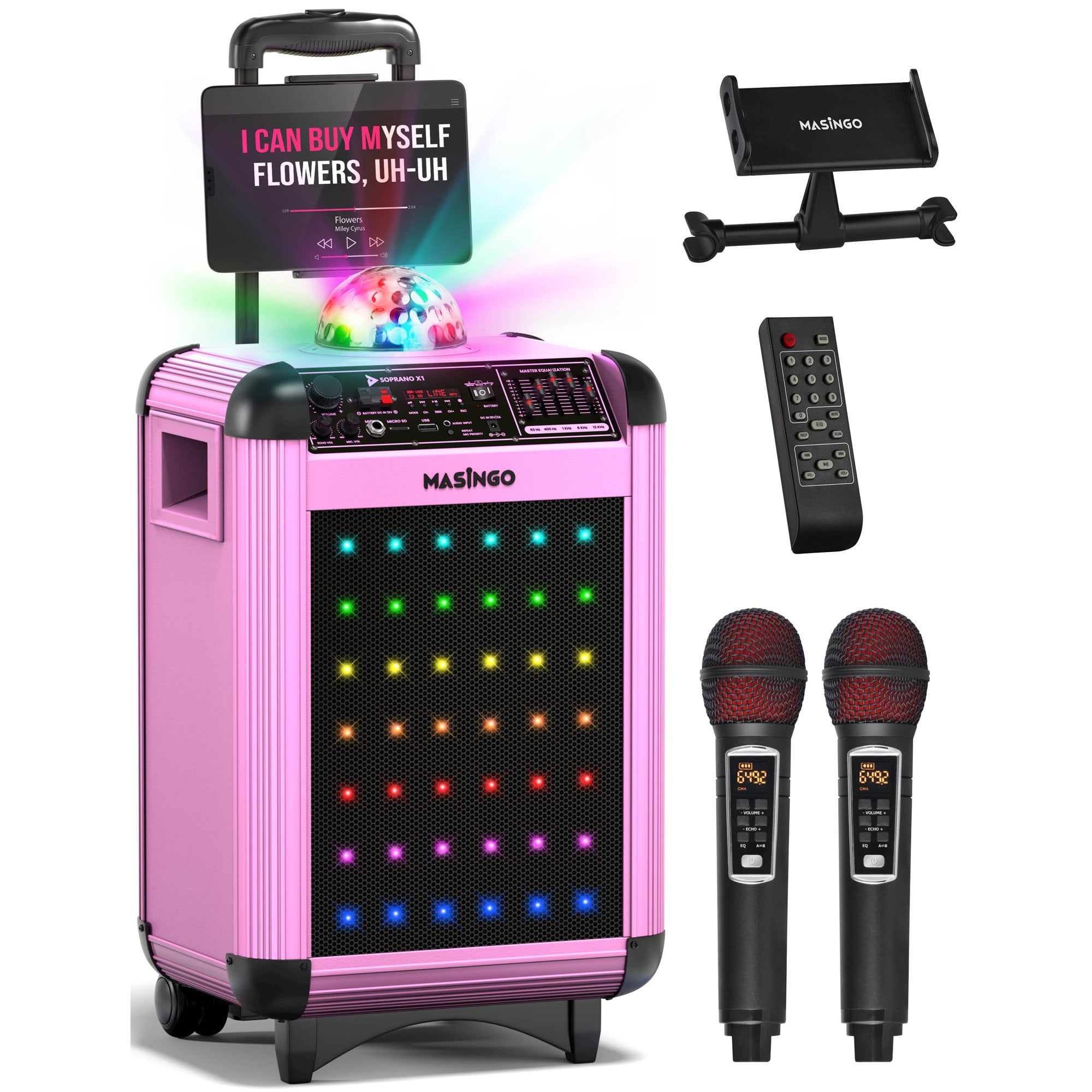 SINWE Karaoke Machine for Adults & Kids, Rechargeabl Portable Speaker with 2 UHF