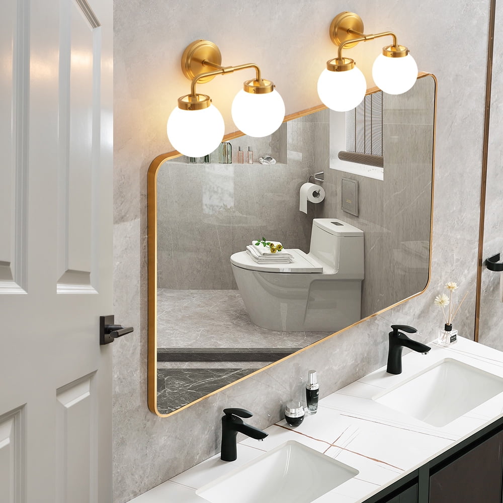 Bathroom Light Fixtures Gold 2-Light Globe Mordern Vanity Light Fixtures Over Mirror with White Globe Shade