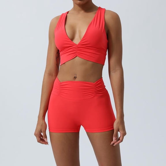 Top-kevin Workout Sets for Women 2 Piece Twist Front Halter Sports Bras High Waist Biker Shorts Exercise Gym Yoga Outfit