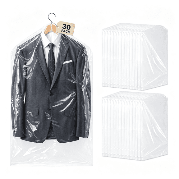 SELIVO 30Pack Clear Garment Bags,Hanging Thick Plastic Clothes Covers 60X90 Cm | Dust Proof Clothing Storage Bags for Closet,Dry Cleaners and Retail Use,Garment Covers and Clear Plastic Bags As