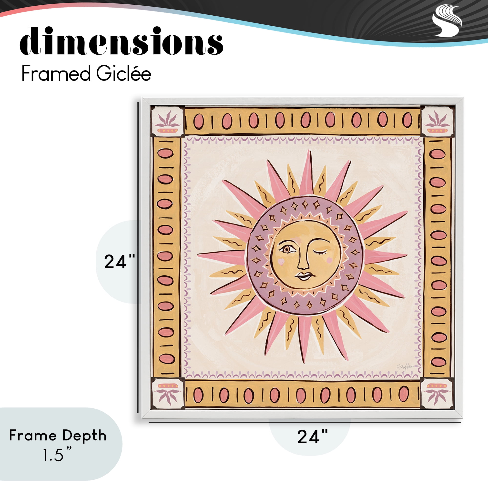 Stupell Industries Pastel Winking Sun with Border White Framed Giclee Art, design by Two If By Sea Studios