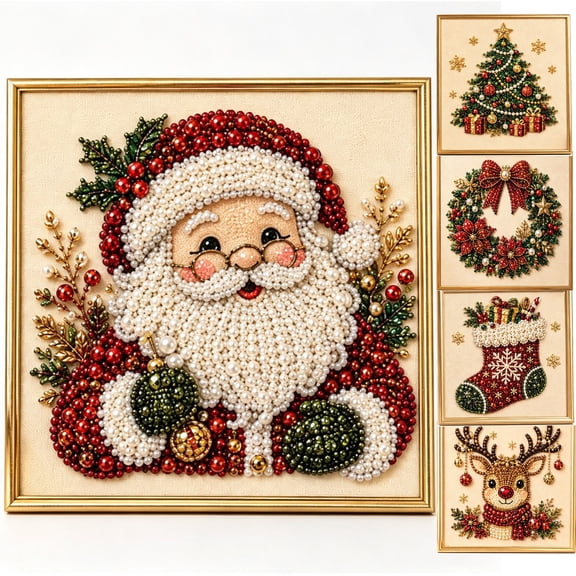 Celsvanis Christmas Diamond Art Kit for Adults Beginners, Diy Handmade Art Craft with Frame, Classic Festive Design for Home Wall Holiday Decor