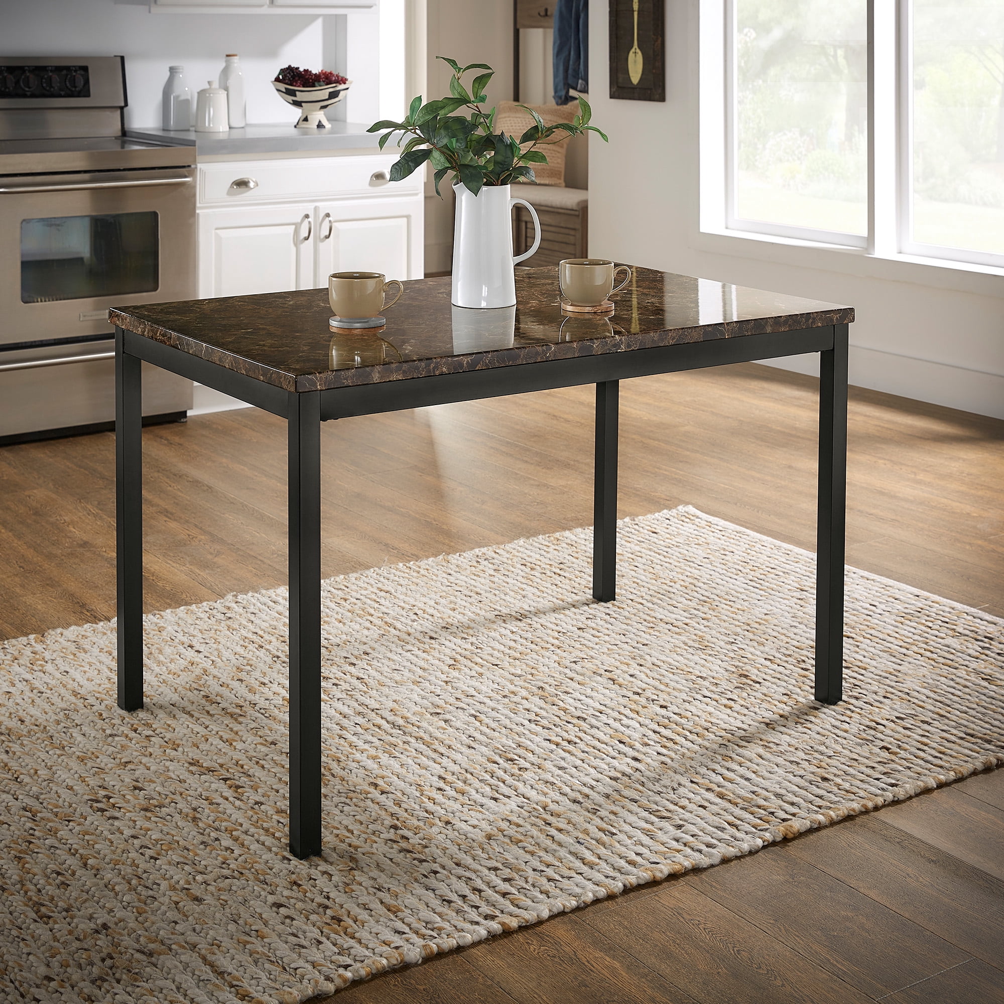 Weston Home Declan 48" Rectangle Faux Marble Top Dining Table with Black Finish