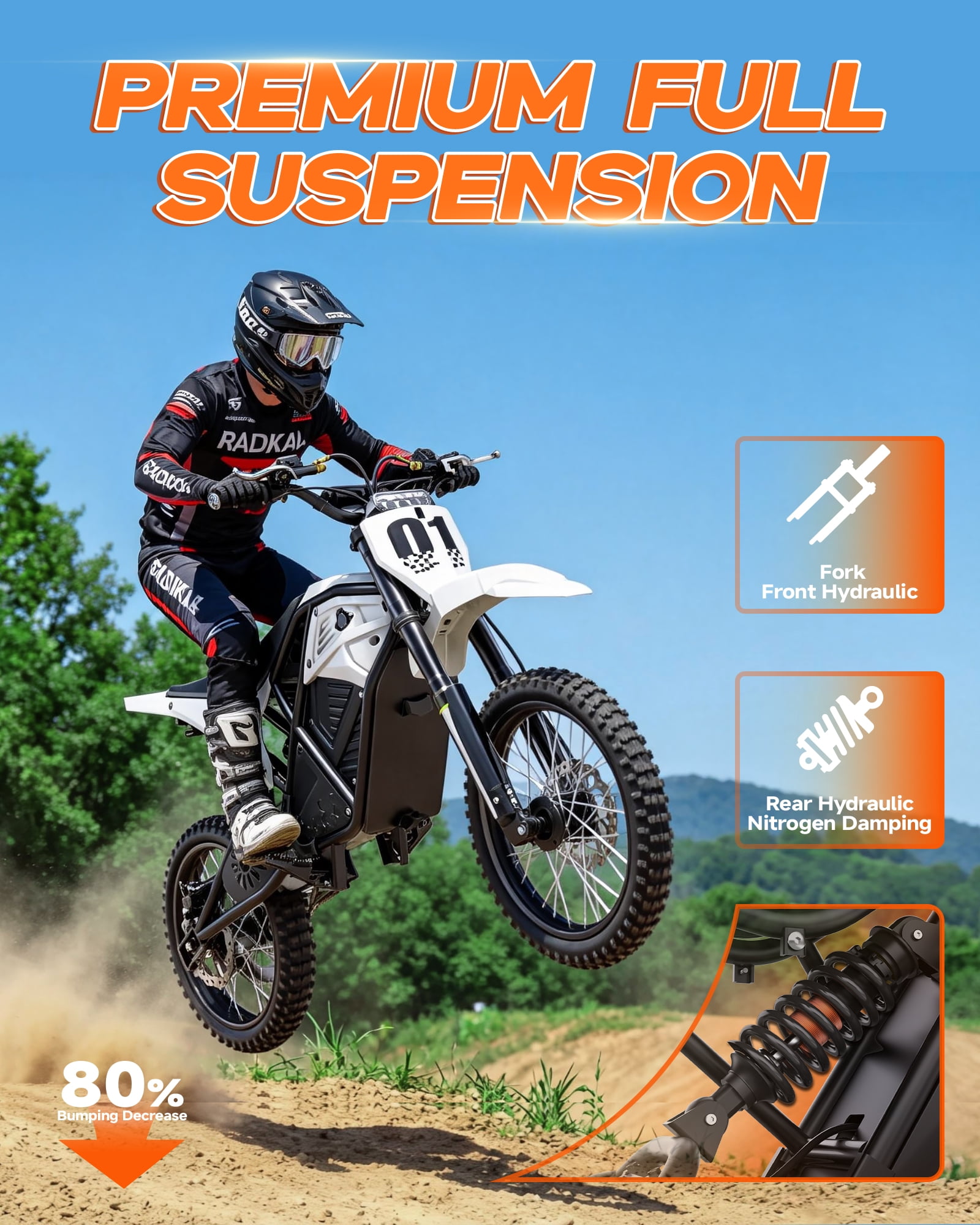 QNUT Electric Dirt Bike for Teens Adults, 3000W 38MPH Electric-Motorcycle Fat Tire with 48V 21Ah Battery E Dirt Bike 200Nm Dual Hydraulic Brakes Full Suspension Off-Road Ebike for 13+ UL2849 Listed