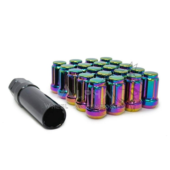 24 Neo Chrome 6 Spline Lug Nuts m12x1.5 Fits 2004-2014 Chevy Colorado   1 Key