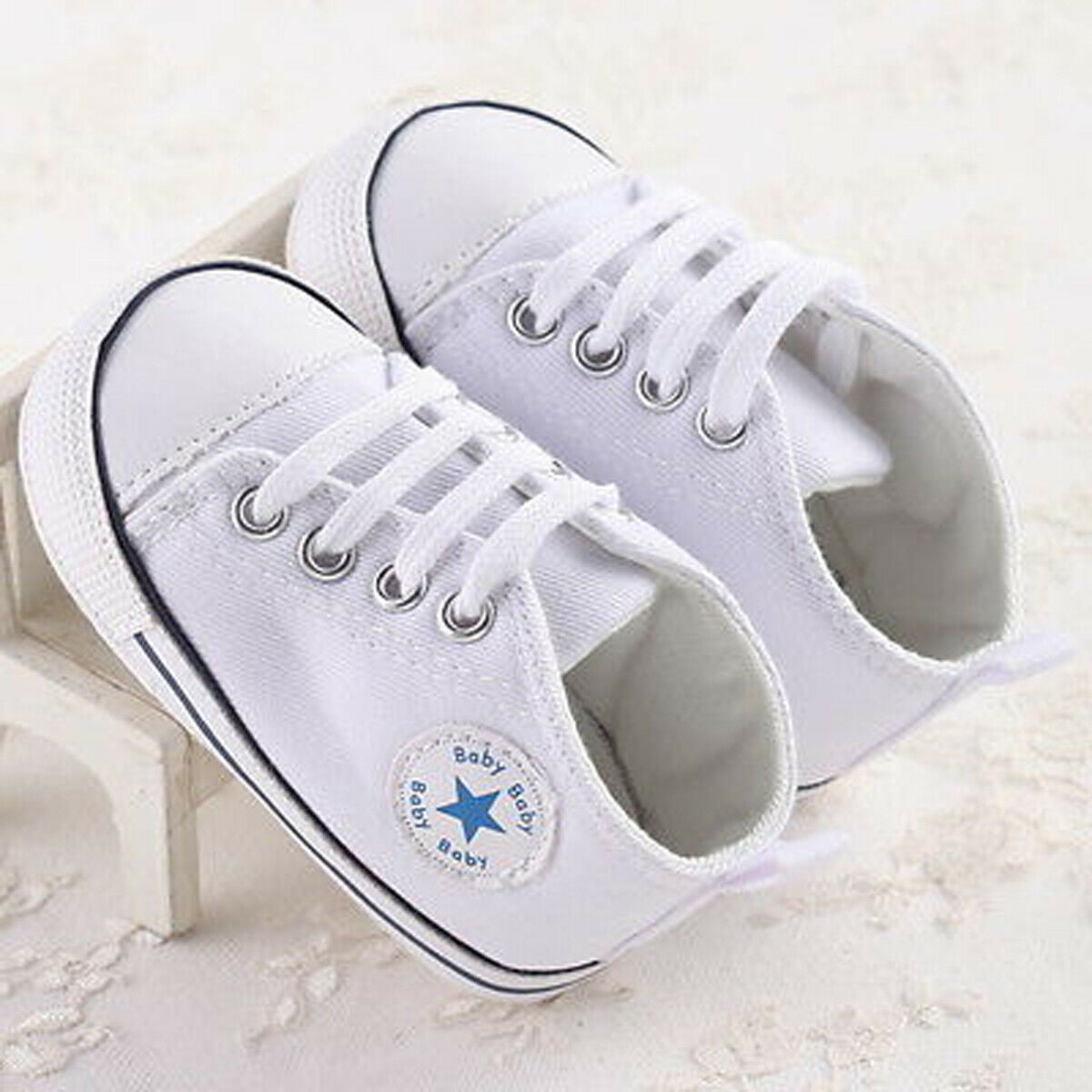 Toddler Baby Boys Girl Newborn Crib Shoes Canvas Soft Sole Prewalker Sneakers UK 